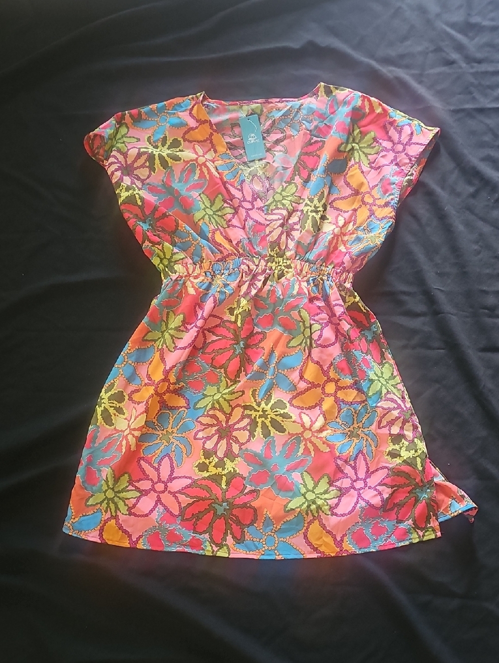 Cupshe Girls Bright Floral V-Neck Pull-On Dress - Pink, Orange, Blue, Green